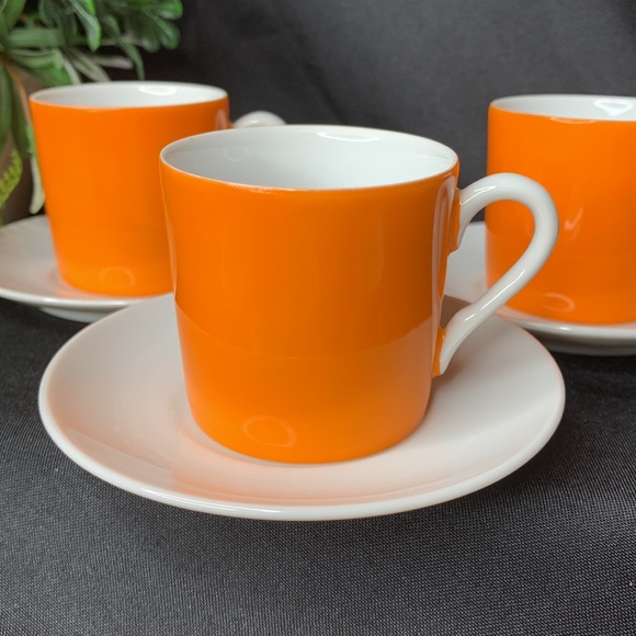 Vintage Lipper & Mann bright orange demitasse / espresso cups and saucers - Picture 5 of 8